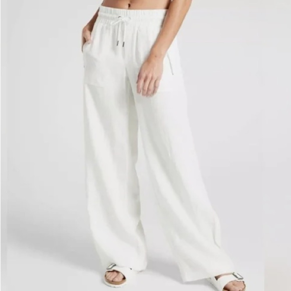Athleta Cabo Linen Wide Leg Pant White Size 16 Relaxed Fit Pants Pockets 447244